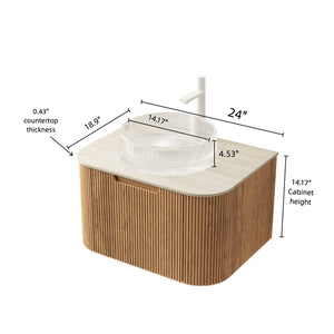English Elm Dina Floating Bathroom Vanity with Sintered Stone Top and Crystal Glass Basin Beige,Natural Wood,Transparent W2615S00349