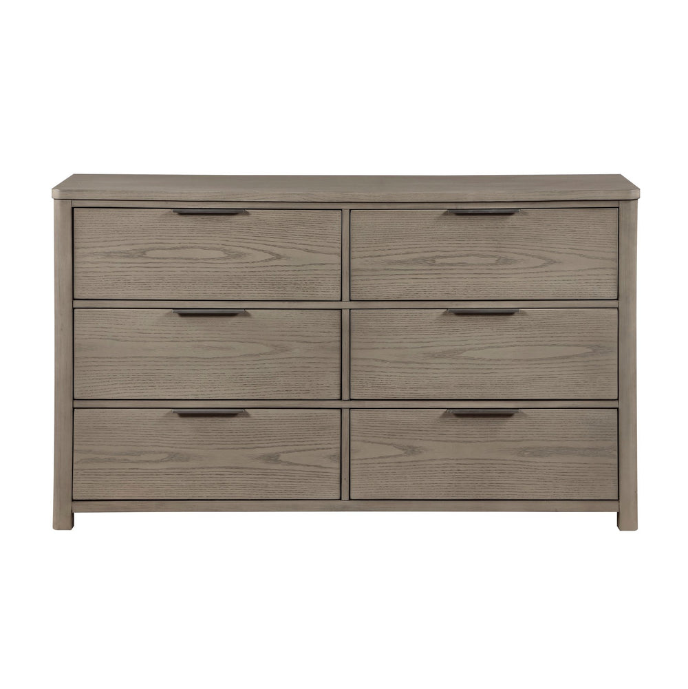 English Elm Contemporary Six Drawer Oak Veneer Dresser with Chrome Pulls for Master Bedroom B011P435300