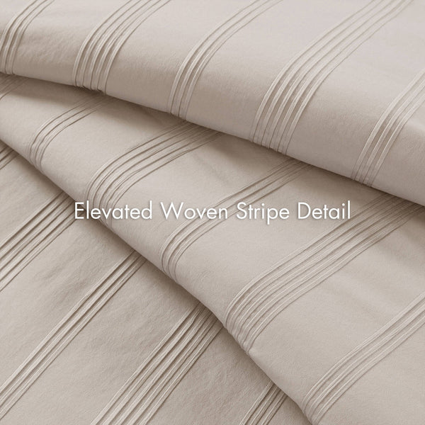 English Elm 7-piece Cal King Woven Stripe Comforter Set Neutral Polyester Bedding for Modern Bedroom Neutral B035P463209