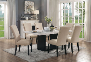 English Elm Attractive Genuine Marble Top Dining Table Solid Wood Base Seats Six Transitional B2741S00761