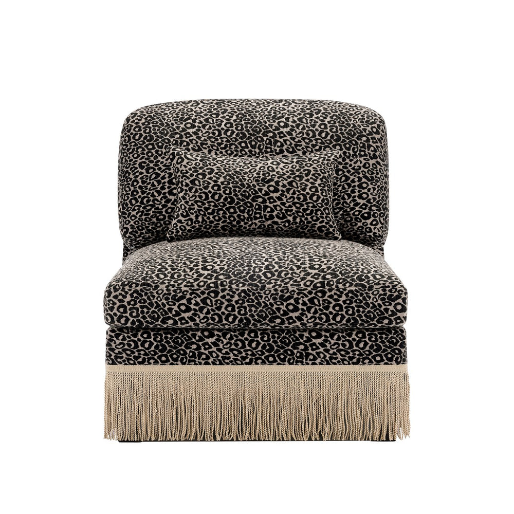 English Elm Armless Modular Sofa Leopard Chenille Upholstered Glam Living Room Accent Piece Khaki+Black W5656P454411