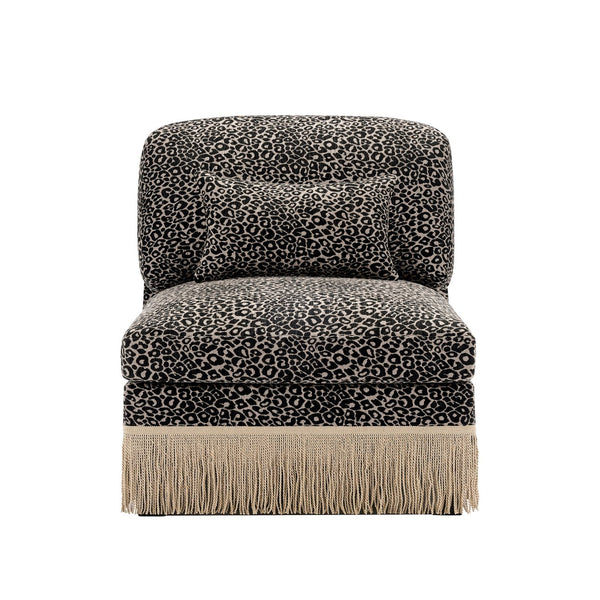 English Elm Armless Modular Sofa Leopard Chenille Upholstered Glam Living Room Accent Piece Khaki+Black W5656P454411