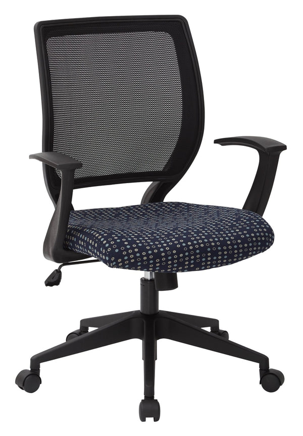 OSP Home Furnishings Screen Back Mesh Task Chair with Lumbar Support and T Arms for Home Office Use Indigo EM51022N-K113