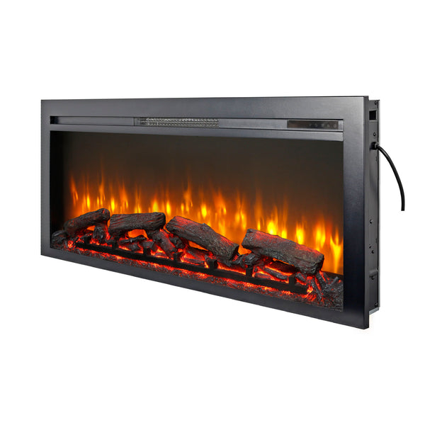 English Elm 44 Inch Recessed Electric Fireplace with Led Flame Heater and Remote for Living Rooms W1769P171420