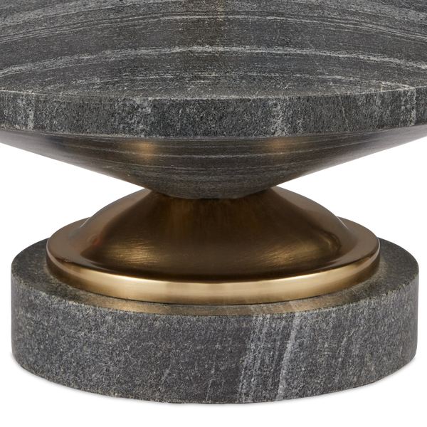 Jebel Table Lamp - Mid-Century Modern Design with Turned Stone, Warm Brass Accents & Beige Shade