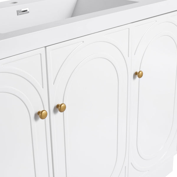 English Elm 48" Modern Freestanding Bathroom Vanity with Integrated Basin, Adjustable Shelf & 3 Metal Handles White W999P241069