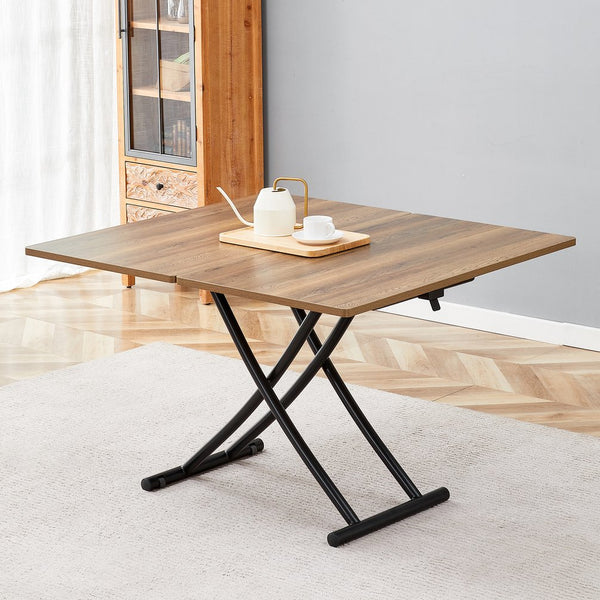 English Elm Modern Adjustable Lift Table Walnut Grain Mdf Top Slim Metal Legs Home Office Use Black,Natural Wood W1151P302104