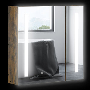 English Elm kleankin Rustic Brown Lighted Medicine Cabinet with Mirror, 27.5"x25.5" Dimmable LED, USB Charging, 3-Tier Storage, Smart Touch W2225P229718