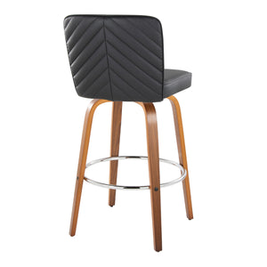 English Elm Fixed-height Swivel Barstools Mid-century Walnut Bentwood Frame Grey Upholstered Set B202S01925