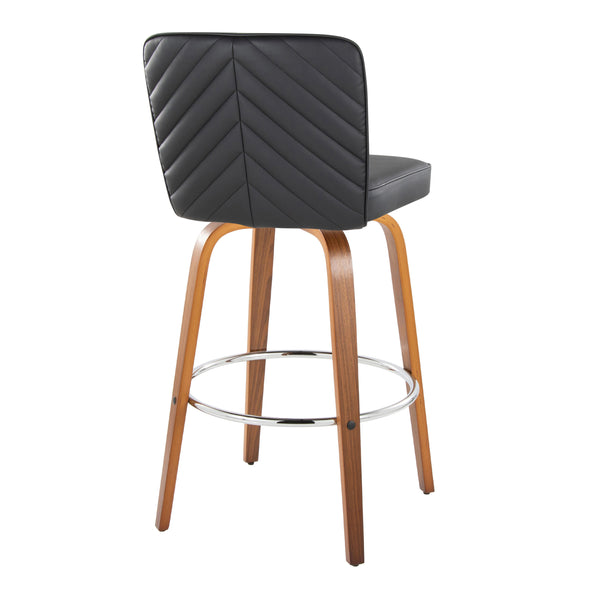 English Elm Fixed-height Swivel Barstools Mid-century Walnut Bentwood Frame Grey Upholstered Set B202S01925