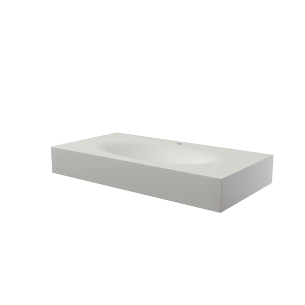 English Elm 42'' Solid Surface Pedestal Basin Matte White Waterfall Edge Sculptural Bathroom Sink T3785P491210