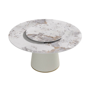 English Elm 59.05 "Modern Round Dining Table With Sintered Stone Top & Lazy Susan – Seats 6-8 People Comfortably" W1535S00451
