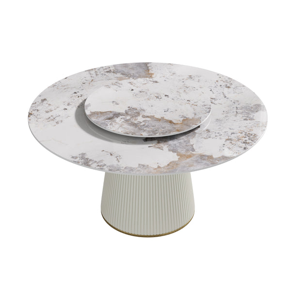 English Elm 59.05 "Modern Round Dining Table With Sintered Stone Top & Lazy Susan – Seats 6-8 People Comfortably" W1535S00451