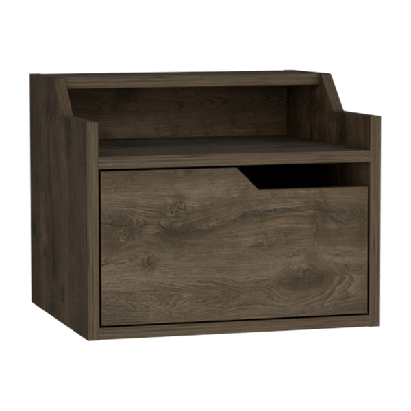 English Elm Winchester Floating Nightstand with Dual-Tier Surface, Spacious Drawer, Wall-Mount Modern Storage Dark Brown 18 L x 17 W x 5 H B097P199740