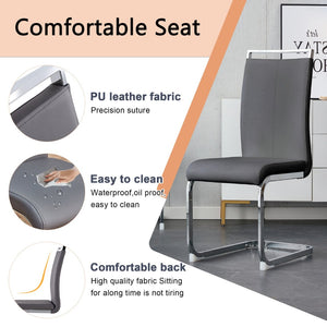 English Elm Table Modern Elegant Dining Set - 71" Marble Pattern Top With 6 Dark Gray Pu Chairs & Silver Legs W1151S02118-GIGA