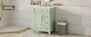 English Elm 24 Inch Freestanding Bathroom Vanity Solid Rubberwood Ceramic Sink Matte Finish Storage Green N725P375626G
