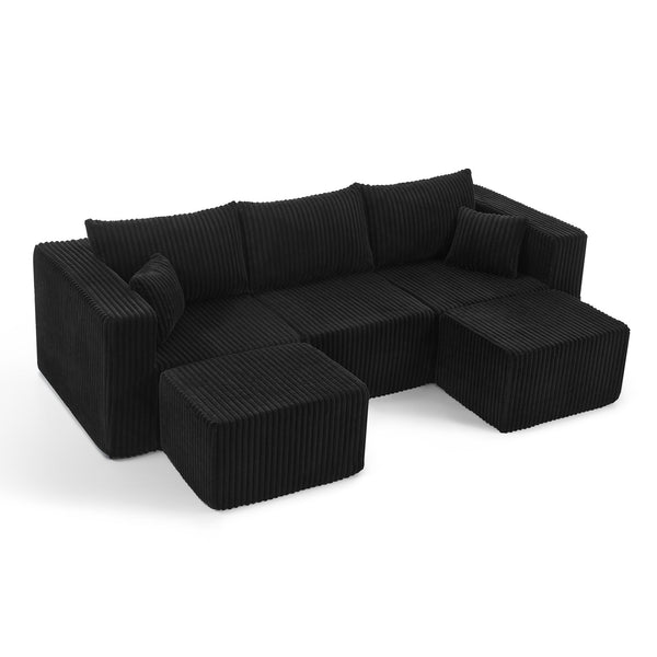 English Elm Compact Modular Sectional Corduroy Sofa High Density Foam Fill for Small Space Living Black W487P411610