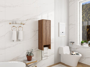 English Elm 12 Inch Wall Mounted Storage Cabinet Soft Close Door Ebony Wood Finish Bathroom W1972P457984