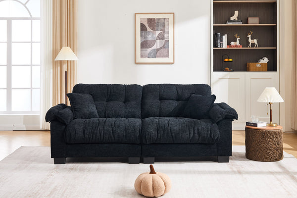 English Elm Casual 3-Seater Chenille Sofa In Black - Modern Pleated Design For Luxurious Comfort & Style W2100S00315