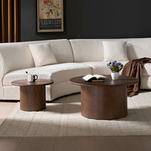 English Elm Coffee Table Nesting Set Round Mdf Pair Walnut Finish for Modern Living Rooms W876S00337