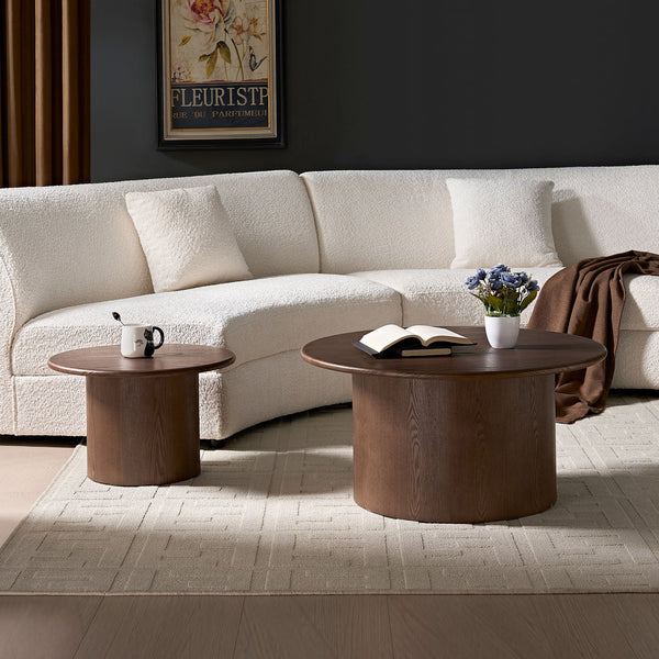 English Elm Coffee Table Nesting Set Round Mdf Pair Walnut Finish for Modern Living Rooms W876S00337