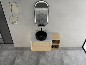English Elm 42'' Wall-Mounted Bathroom Vanity With Ceramic Sink, Soft-Close Doors & Spacious Storage Solution W999S00474