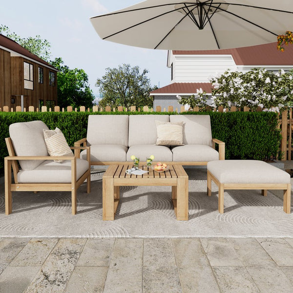 English Elm Christopher Knight Home® - Outdoor 4-Piece Acacia Sectional Patio Sofa Set - Stylish, Weather-Resistant Comfort For Your Space N757S438059B