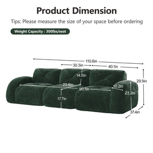 English Elm 110''boneless Velvet Sectional Sofa Modular Cloud Seating with Tufted Cushions for Living Rooms Green W714S01613