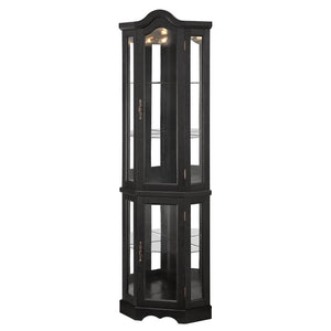 English Elm Lighted Corner Curio Cabinet With Adjustable Shelves & Integrated Lighting - Stylish Oak Display Solution W1758P300124