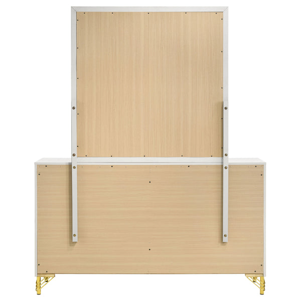English Elm James White Glam Dresser with Mirror Gold Hardware Six Drawers Bedroom Vanity Set B062S01749