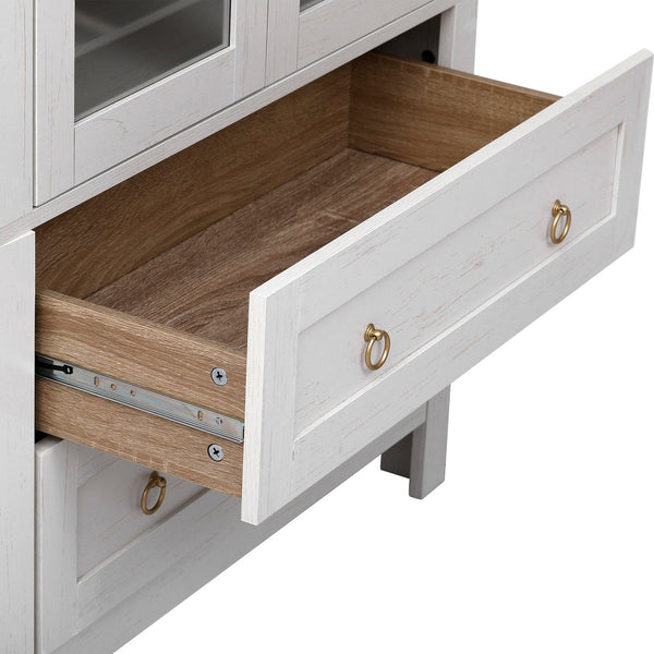 English Elm K&K 71" Arched Kitchen Pantry Cabinet with Glass Doors, Adjustable Shelves, Soft-Close Drawers White N707P288972W