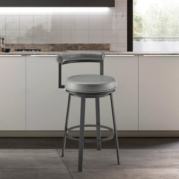 English Elm Reuben Swivel Counterstool with Faux Leather Seat and Industrial Black Metal Frame Gray B2736P464847