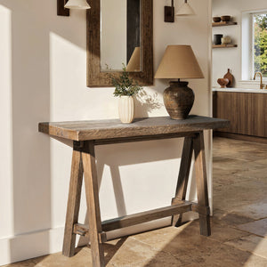 English Elm Hawthorne Reclaimed Elm Trestle Console Table Solid Wood Entryway Accent 60 Inch Brown B2719P474451
