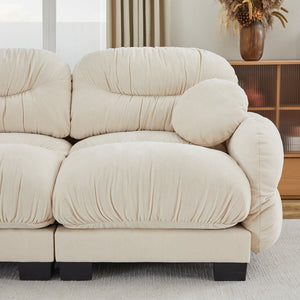 English Elm Pleated Chenille U-shape Sectional Sofa with Ottomans Ergonomic Foam Curved Armrests Beige W5656S00042