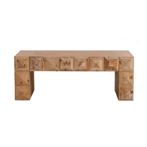 English Elm 47.24" Solid Wood Geometric Relief Carved Rectangular Coffee Table for Boho Living Rooms W3158P426657