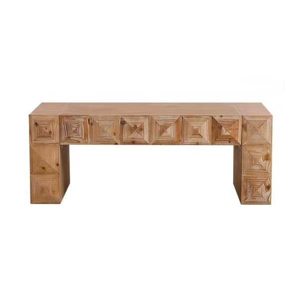 English Elm 47.24" Solid Wood Geometric Relief Carved Rectangular Coffee Table for Boho Living Rooms W3158P426657