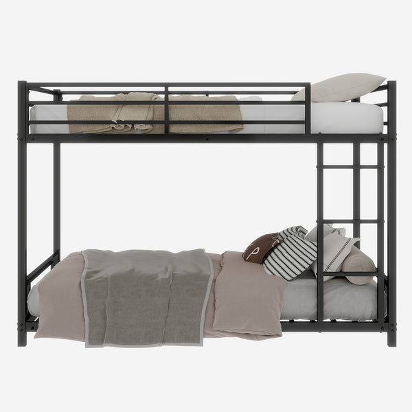 English Elm Metal Twin Over Twin Bunk Bed Heavy-Duty Sturdy Steel Frame with Noise-Reducing Slats & Guardrail Black W1935P235012