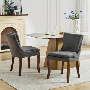 English Elm Modern Dining Chairs Set of 2 with Double-Layer Cushioned Spring+Sponge Comfort, Curved Solid Wood Legs, Mid Back Elegance for Living & Dining Room Gray W1143P207920
