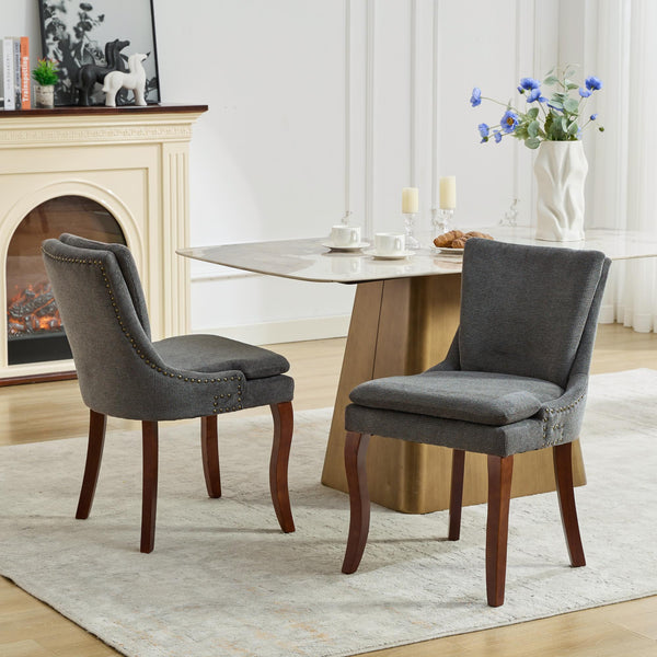 English Elm Modern Dining Chairs Set of 2 with Double-Layer Cushioned Spring+Sponge Comfort, Curved Solid Wood Legs, Mid Back Elegance for Living & Dining Room Gray W1143P207920