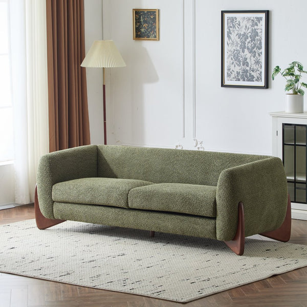 English Elm Christopher Knight Home® - 82Inches Olive Green Boucle Sherpa Sofa - Modern Comfort With Plush Cushions & Birch Legs, 82" Long N771P205090F_N771P205091F