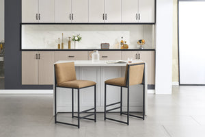 English Elm Counter Height Bar Stools Set of 2 Upholstered Linen Seats with Metal Frame & Cushion Comfort for Kitchen Bar and Dining Room Coffee W1249P257010