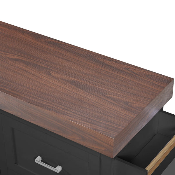 English Elm K&k Rolling Kitchen Island with Walnut Grain Countertop Drawers and Spice Rack Black N707S000025B