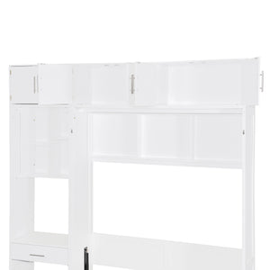 English Elm Full Size Murphy Wall Bed with Fold Away Desk Cabinet and Shelves for Small Spaces N708S00020K-1