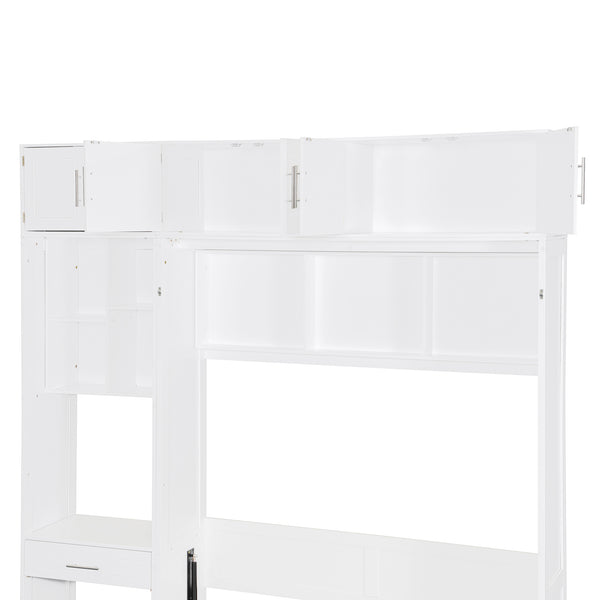 English Elm Full Size Murphy Wall Bed with Fold Away Desk Cabinet and Shelves for Small Spaces N708S00020K-1