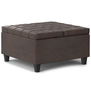 English Elm Harrison Distressed Brown Square Storage Ottoman Coffee Table with Lift-Top, Tufted Vegan Leather (30") B136P254724