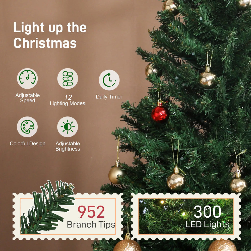 English Elm 6ft Prelit Fir Christmas Tree with 300 Led Lights and Customizable Color Display T3971P420162