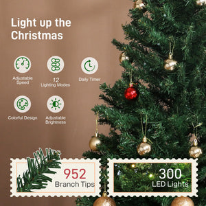 English Elm 6ft Prelit Fir Christmas Tree with 300 Led Lights and Customizable Color Display T3971P420162
