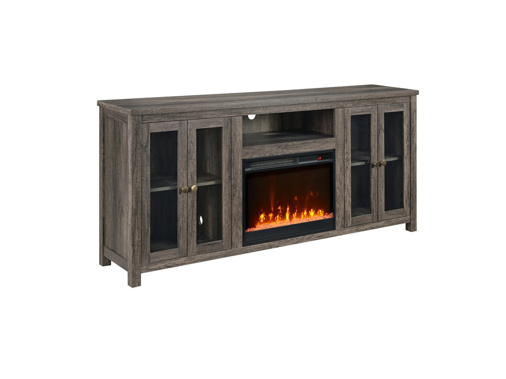 English Elm Ellington Walnut Entertainment Console with Electric Fireplace Led Lighting Open Shelving B061P352459