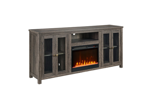 English Elm Ellington Walnut Entertainment Console with Electric Fireplace Led Lighting Open Shelving B061P352459
