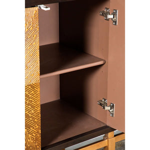 English Elm Capri Brown & Antique Gold Two-Tone 4-Door Accent Cabinet — Elegant Storage, Spacious Concealed Design B062P328616
